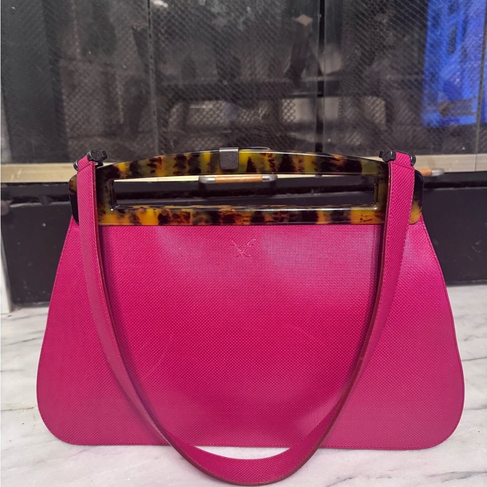 Frederic Fekkai Red Leather Handbag With Tortoise Shell Handle